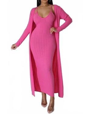 5Besties Dress And Cardigan Set - Pink
