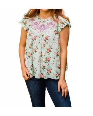 Layerz Clothing Ruffle Embroidered Top - Blue