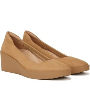 Vionic Sereno Pump 6.5 Nubuck Round Toe Platform Wedge Heel Khd1468 - Natural