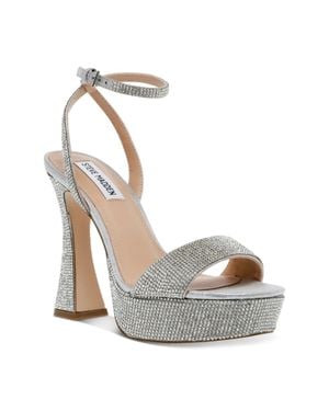 Steve Madden Lashed Dress Sandals Crystal Rhinestone Platform Lion670 - White