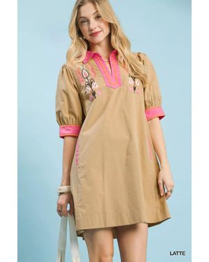 TRUEDAMES Embroidered Contrast Trim Tunic Dress - Multicolor