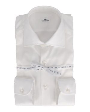 Sonrisa Crisp Cotton Dress Shirt With Pointed Collar - White