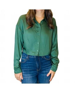 Sadie & Sage Rory Front Button Long Sleeve Transitional Crop Top - Green