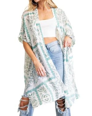 Kori Aztec Printed Long Kimono - Blue