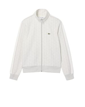 Lacoste Jacquard Fabric Zip-Up Jacket With Modern Design - White
