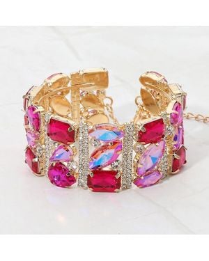 Fashnzfab Bold Faceted Multi-Shaped Gem Embellished Evening Bracelet - Pink