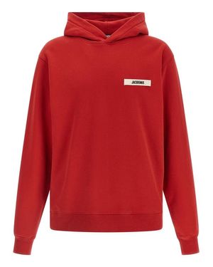 Jacquemus Grosgrain-Finish Hooded Sweatshirt With Logo Detail - Red