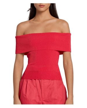 7 For All Mankind Ribbed Sleeveless Off The Shoulder - Red