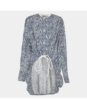 Sportmax Animal Print Cotton Drawstring Long Sleeve Tops - Blue