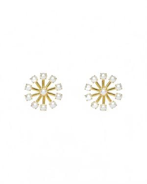 Lele Sadoughi Pearl Pinwheel Button Earrings - Metallic