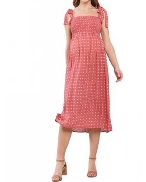 Hello Miss Daisy Print Smocking Maternity Dress - Pink