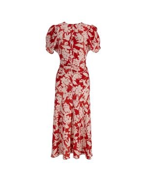 Victoria Beckham Gathered Floral-Print Midi Dress
