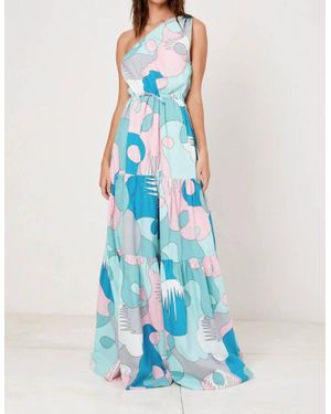 SWF One Shoulder Tiered Maxi Dress - Blue