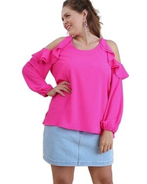 Umgee Ruffle Open Shoulder Blouse - Pink