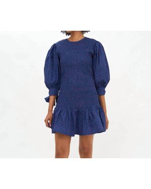 Oliphant Smocked Tie Sleeve Mini Dress - Blue