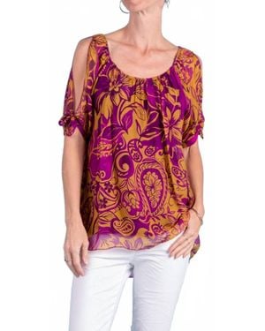 Gigi Moda Vacanza Silk Short Sleeve Blouse - Red