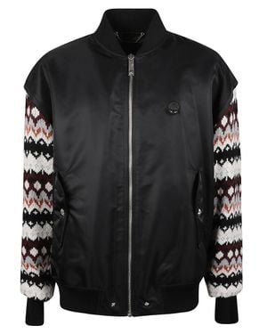 John Richmond Tebbaro Zigzag Pattern Bomber Jacket - Black