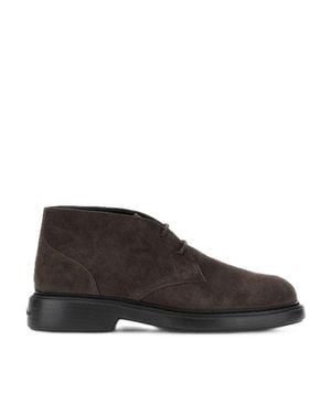 Hogan Dark Suede Minimalist Rounded-Toe Ankle Boots - Brown