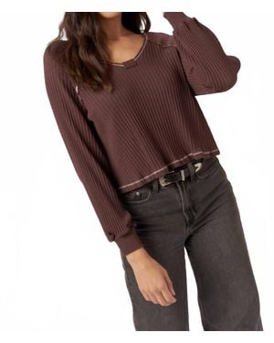 Project Social T Homebody V-Neck Rib Long Sleeve Top - Brown