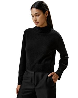 LILYSILK Ribbed Collar And Hemline Wool Cashmere Sweater For - Black