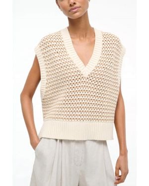 STAUD Americana Deep V-Neck Sweater - White