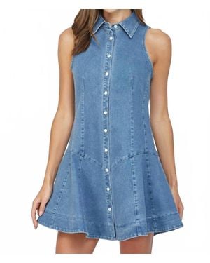 Fate Stretch Sleeveless Seamed Shirt Dress - Blue