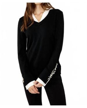FRANK LYMAN Pearl Trim Sweater - Black