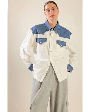 TRUEDAMES Keep It Going Woven And Denim Shirt - Blue