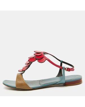 Sergio Rossi Leather Flat Sandals - Red