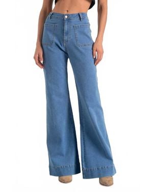 Elan Patch Pocket High Rise Wide Leg Jeans - Blue