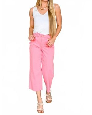 Judy Blue High Rise Tummy Control Wide Leg Crop Jeans - Pink
