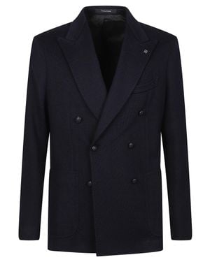 Tagliatore Montecarlo Double-Breasted Wide Lapel Blazer - Blue