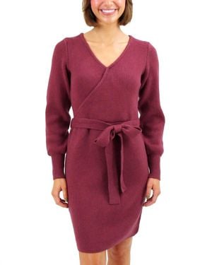 Grace and Lace Faux Wrap Sweater Dress - Red
