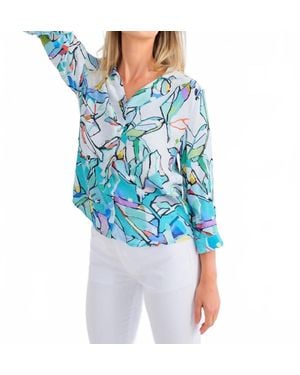 Dolcezza Half Moon Morning Simple Art Woven Blouse - Blue