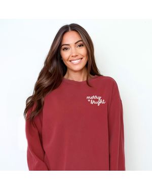 Simply Sage Market Merry And Bright Cursive Embroidery - Red