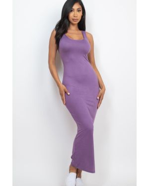 TRUEDAMES Solid Basic Maxi Dress - Purple