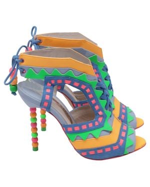 Sophia Webster Beaded Laced Sandal Heels - Green