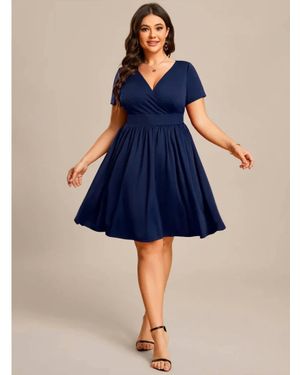Ever Pretty Knee Length V Neck Cocktail Dress - Blue