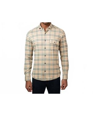 Stone Rose Print Getaway Check Long Sleeve Knit Shirt - Natural