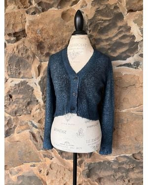 Avant Toi Hand Painted Cotton Cropped Cardigan - Blue