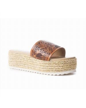 Let'S See Style Myra Tooled Leather Platform Slides - Natural