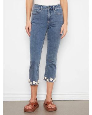 Charlie b Cropped Flare Jeans With Floral Hem - Blue