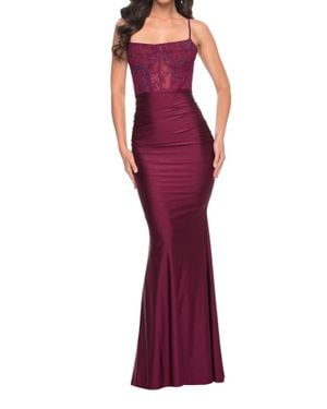 La Femme Bustier Style Boning Stylish Prom Dress - Red