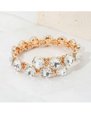 Fashnzfab Square Stone Cluster Link Adjustable Evening Bracelet - Metallic