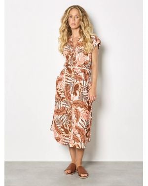 Apricot Painted Banana Leaf Dress - White