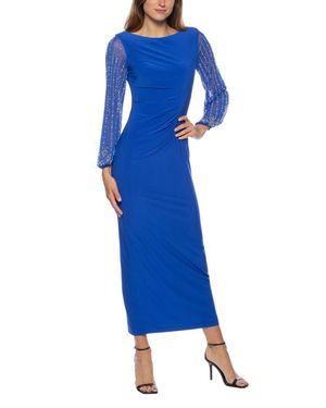 TRUEDAMES Beaded Long Sleeves Elastic Cuffs Bateau Neckline Back Zip Closure Sheath Gown Dress (Plus Size) - Blue