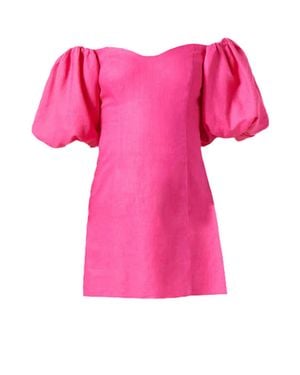 RHODE Dali Puff Sleeve Mini Dress, Hot - Pink