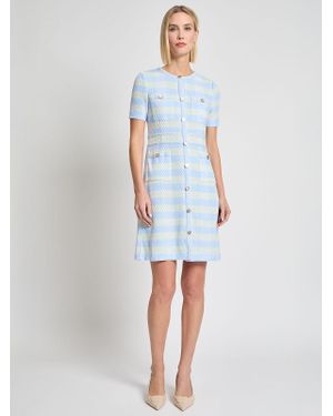 Misook Bold Plaid Tweed Knit Sheath Dress - White