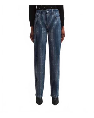 PAIGE Embellished Stevie High Rise Straight Jeans - Blue