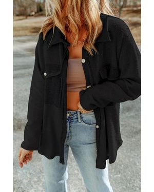 TRUEDAMES Contrast Flap Pockets Relaxed Shacket - Black
